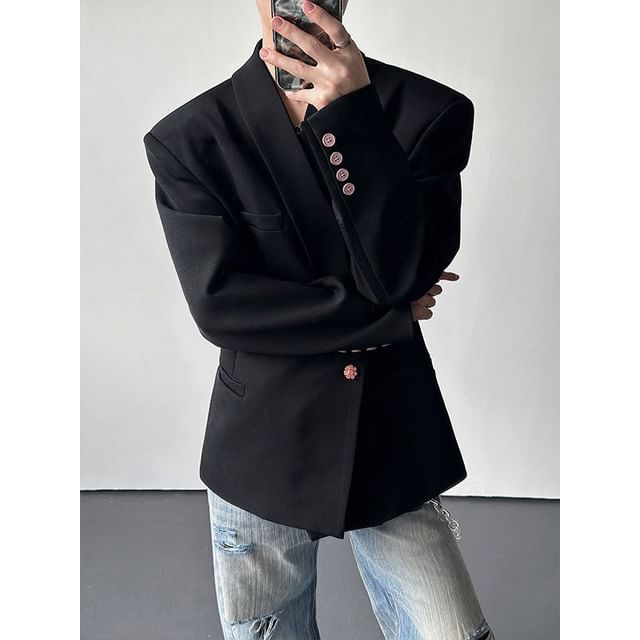 Freehop-One Buttoned Asymmetrical Plain Blazer