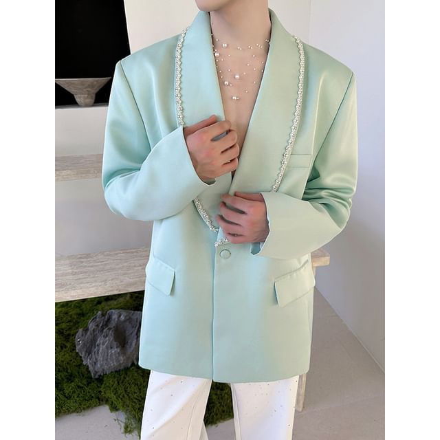 Freehop-One Buttoned Lace Trim Blazer