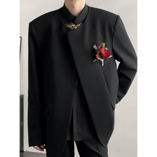 Freehop-Round Neck Plain Open Blazer