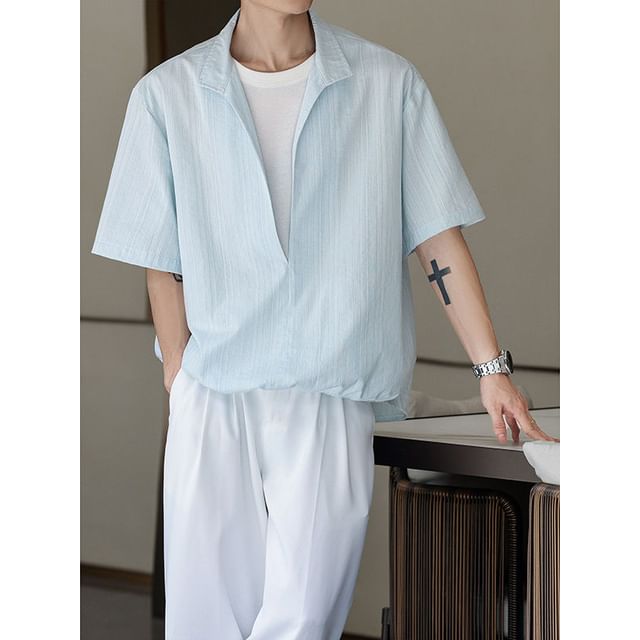 Freehop-Short Sleeve Collared Mock Two Piece Top