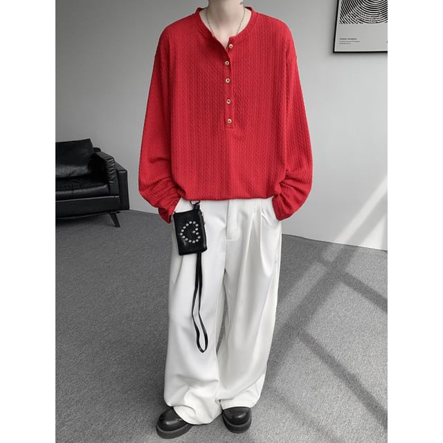 Freehop-Short-Sleeve Half Buttoned Plain Top