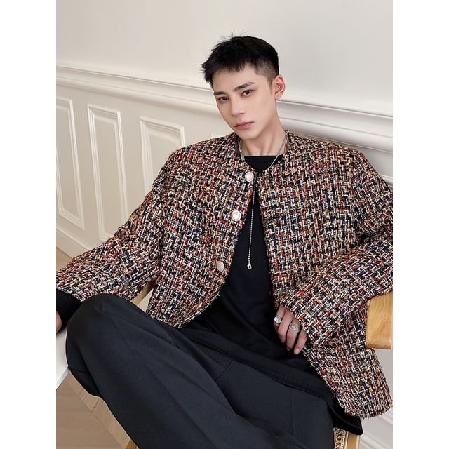 Freehop-Tweed Button-Up Jacket