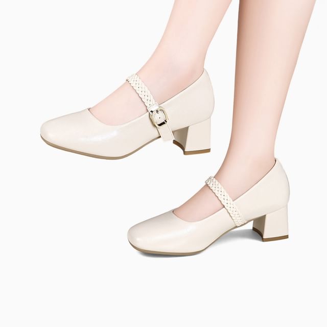 Freesia-Block Heel Almond Toe Mary Jane Pumps