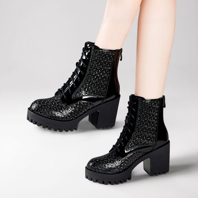 Freesia-Block Heel Faux Leather Short Boots