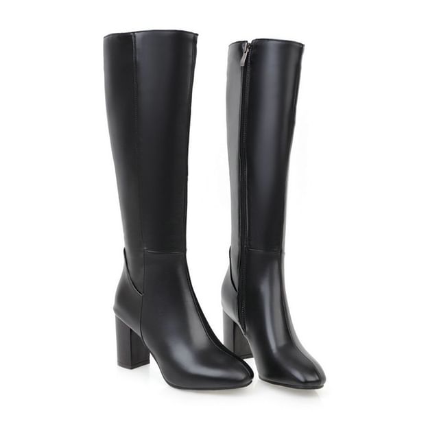 Freesia-Block Heel Knee High Boots
