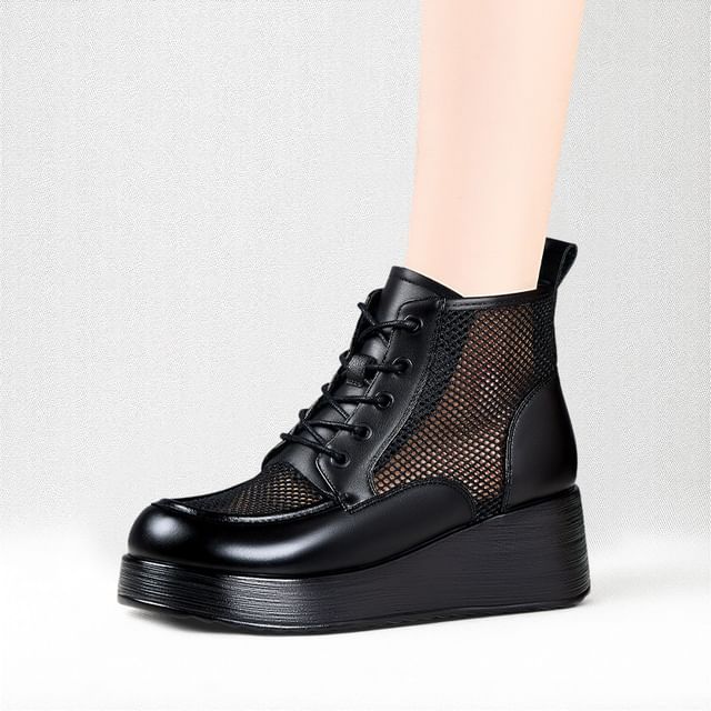 Freesia-Faux Leather Platform Mesh Short Boots
