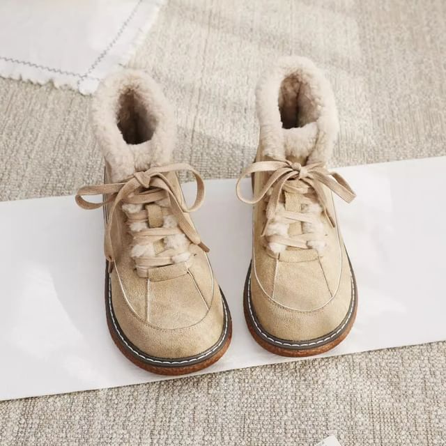 Freesia-Fleece Lined Lace-Up Short Snow Boots