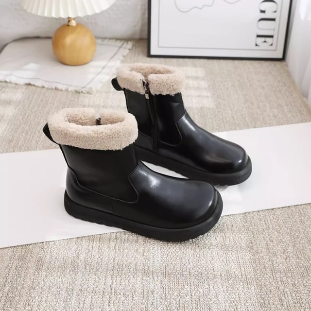 Freesia-Fleece Lined Leather Short Boots