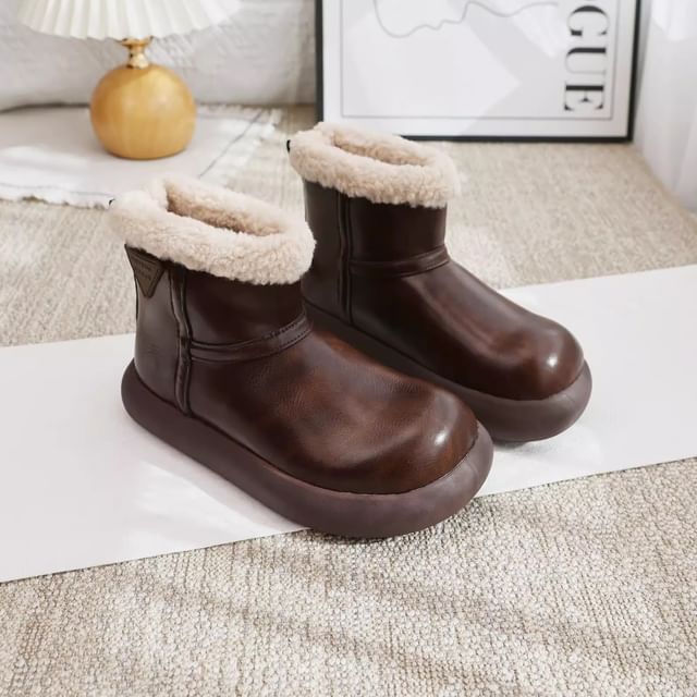 Freesia-Fleece Lined Leather Short Boots
