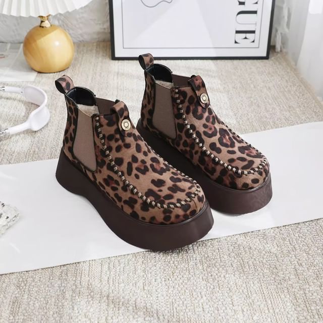 Freesia-Leopard Fleece Lined Snow Short Boots