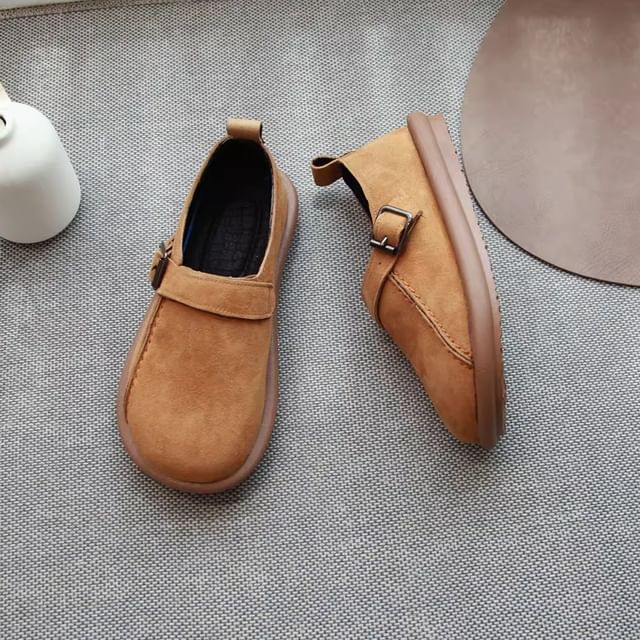 Freesia-Plain Buckled Faux Suede Loafers