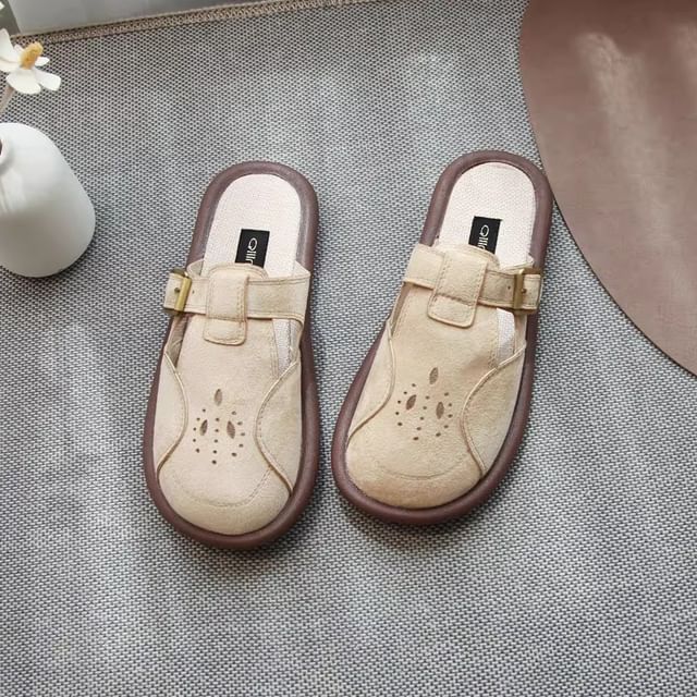 Freesia-Plain Cutout Buckled Faux Suede Mules