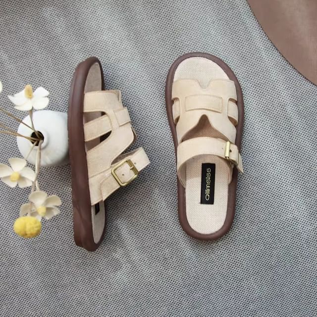 Freesia-Plain Cutout Buckled Faux Suede Sandals