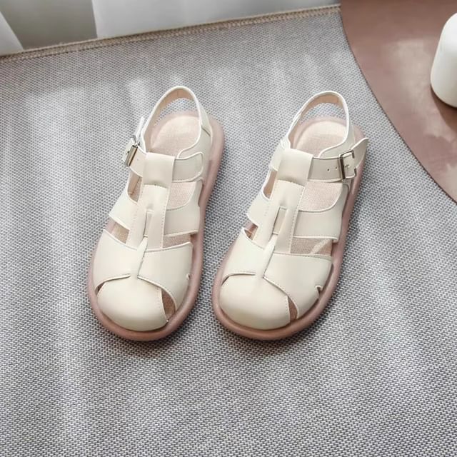 Freesia-Plain Faux Leather Slingback Gladiator Sandals