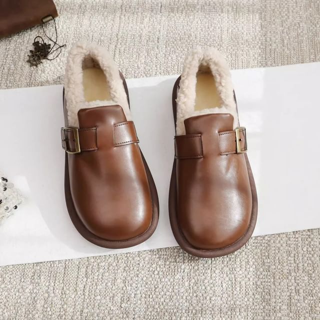 Freesia-Plain Fleece Lined Leather Slip Ons