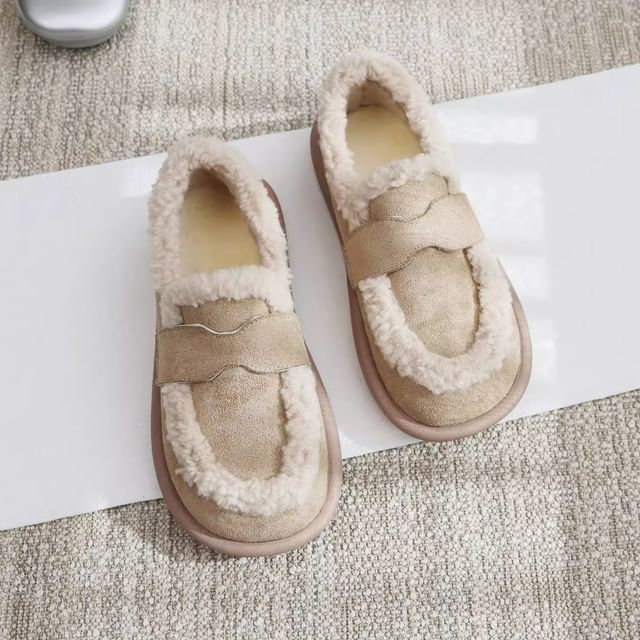 Freesia-Plain Fleece Trim Loafers
