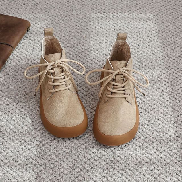Freesia-Plain Lace Up Short Boots