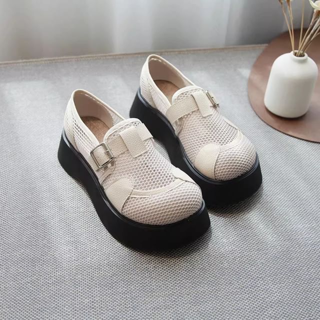 Freesia-Platform Buckled Mesh Loafers
