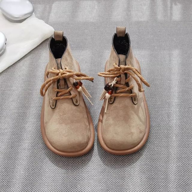 Freesia-Platform Faux Suede Lace Up Short Boots