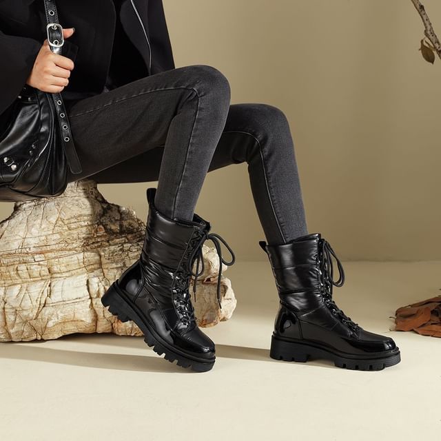 Freesia-Platform Lace Up Puffer Short Snow Boots