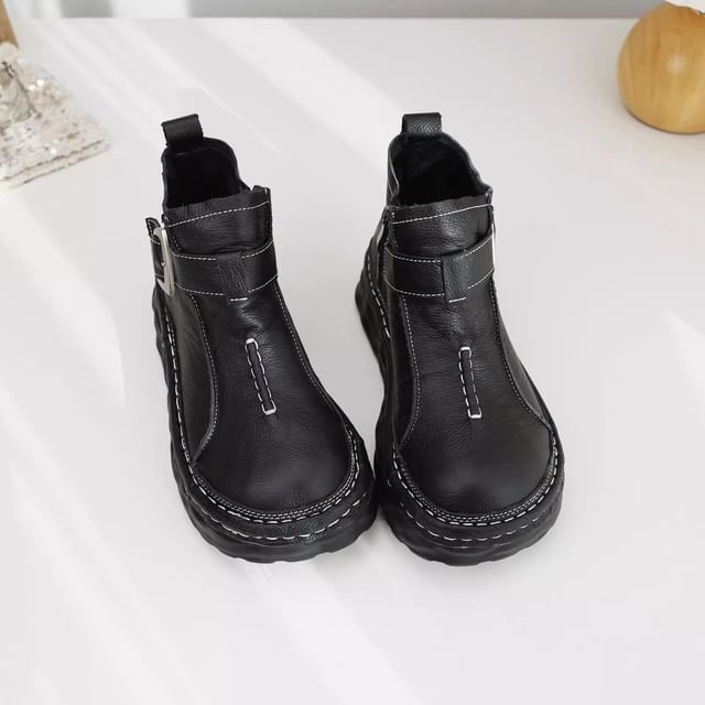 Freesia-Platform Leather Fleece Lined Short Boots
