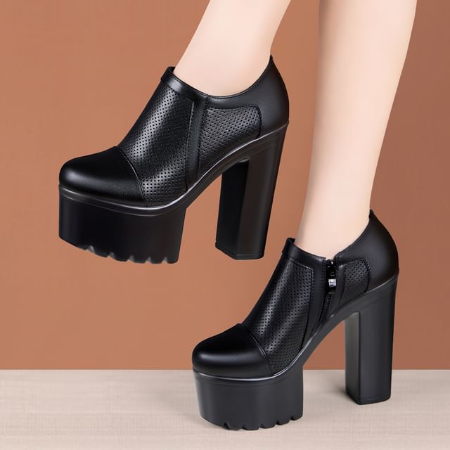 Freesia-Platform Panel Block Heel Ankle Boots