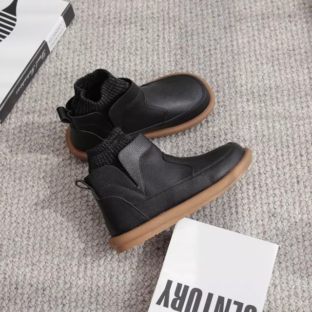 Freesia-Platform Panel Knit Short Boots