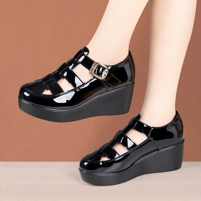 Freesia-Platform Patent Leather Wedge Gladiator Sandals