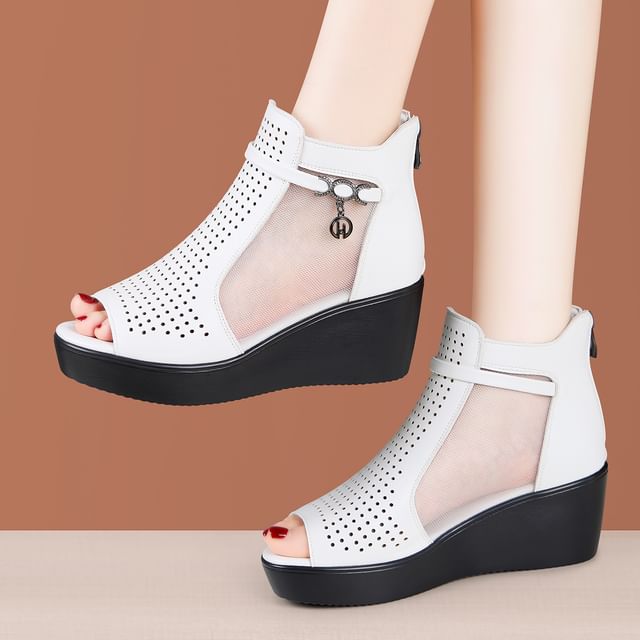 Freesia-Platform Peep Toe Panel Mesh High Top Shoes