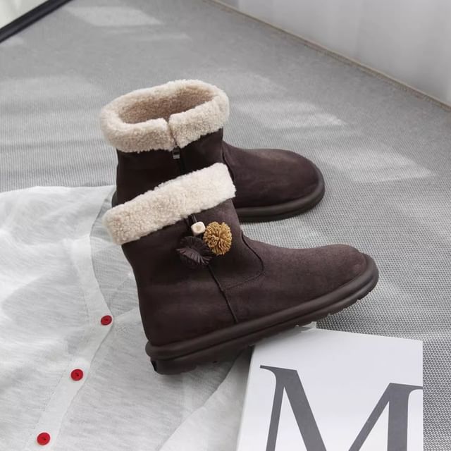 Freesia-Platform Pom Pom Panel Faux Suede Short Snow Boots