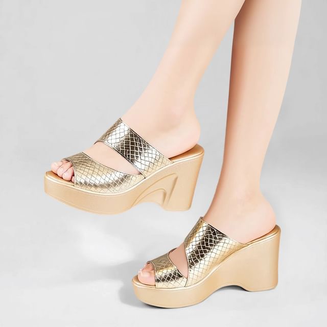 Freesia-Wedge Heel Croc Grain Slide Sandals