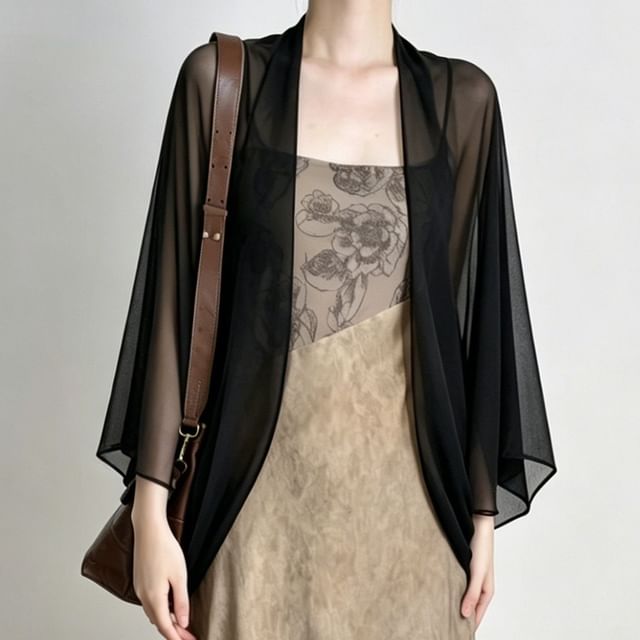 Frior-34-Sleeve Organza Plain Shrug