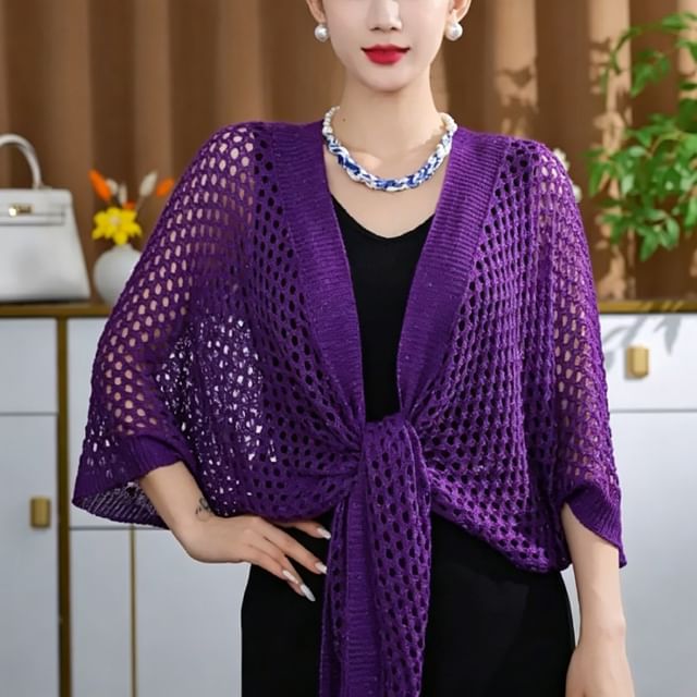 Frior-34-Sleeve Plain Crochet Shrug