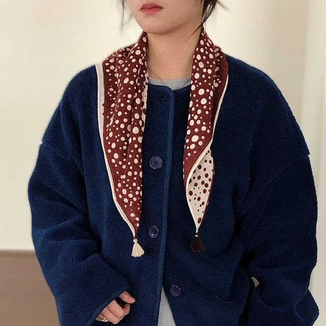 Frior-Dotted Fringed Square Scarf