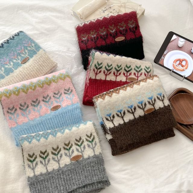 Frior-Jacquard Knit Scarf