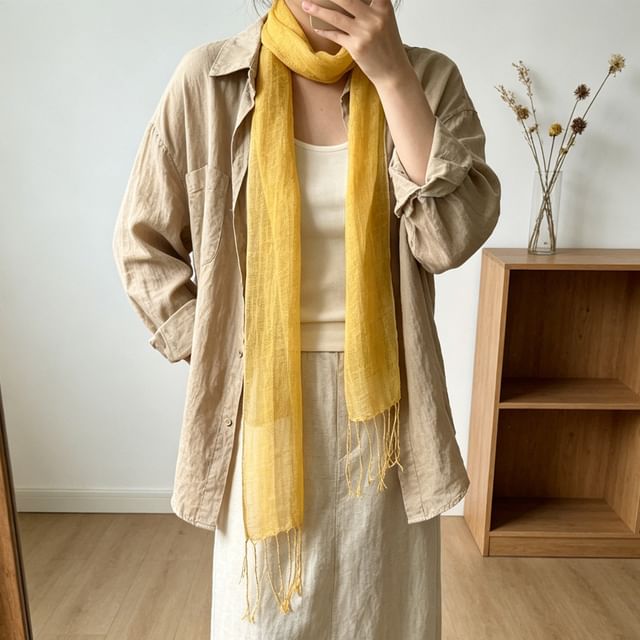 Frior-Linen Fringed Plain Scarf