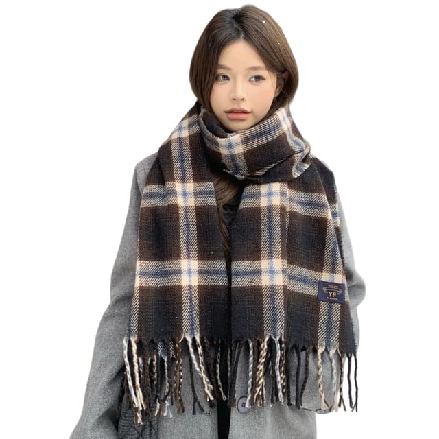 Frior-Plaid Fringe Scarf