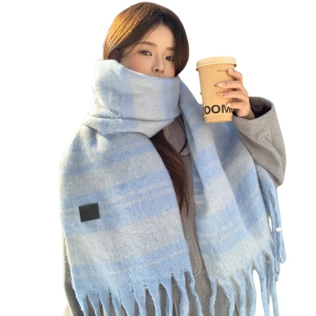 Frior-Plaid Fringe Scarf