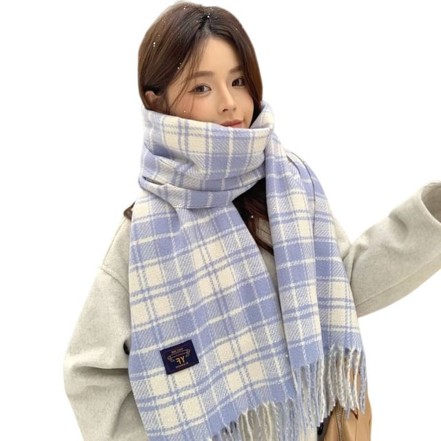 Frior-Plaid Fringe Scarf