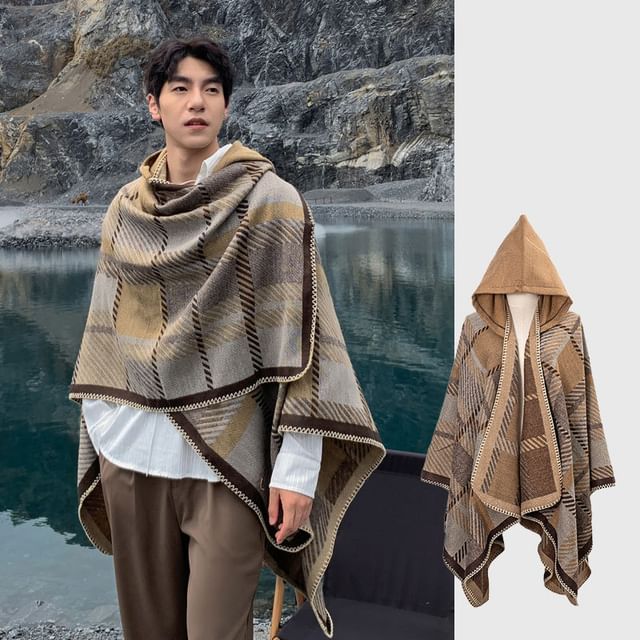 Frior-Plaid Hooded Cape
