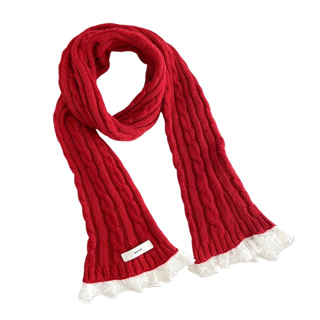 Frior-Ruffle Cable Knit Scarf