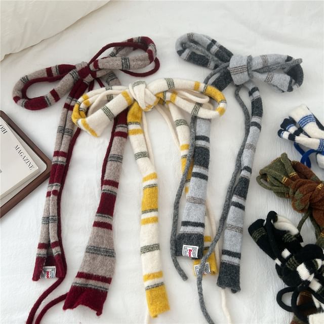 Frior-Striped Knit Narrow Scarf