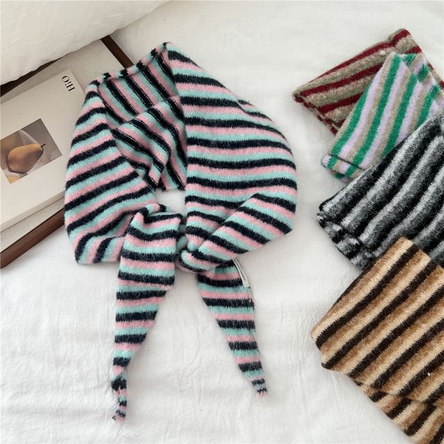 Frior-Striped Knit Triangle Scarf