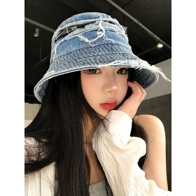 FROME-Distressed Denim Bucket Hat