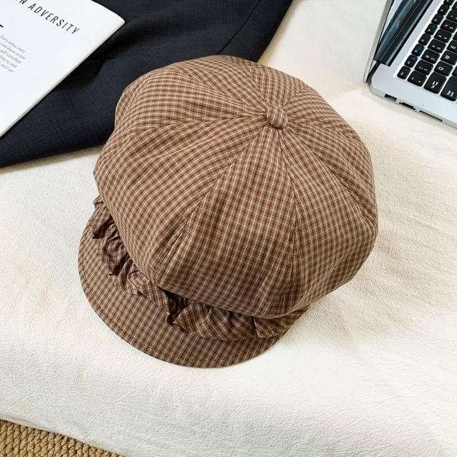 FROME-Plaid Ruffle Newsboy Cap