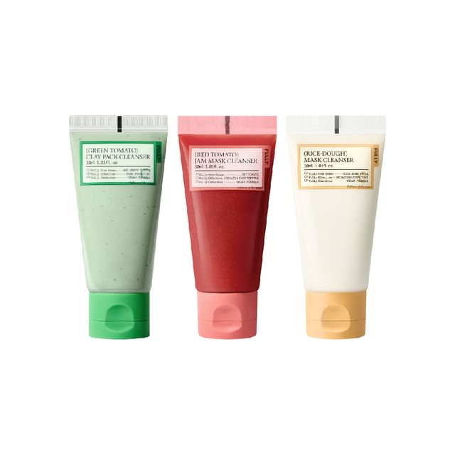 FULLY-Bundle Green Tomato Clay Mask Cleanser Mini Red Tomato Jam Mask Cleanser Mini Rice-Dough Mask Cleanser Mini