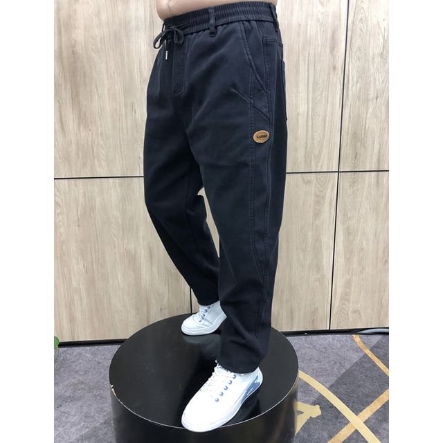 Fushet-Drawstring Waist Plain Harem Jeans