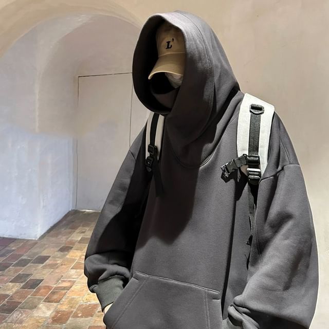 Fushet-Drop Shoulder Plain Oversized Hoodie
