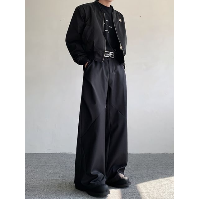 Fushet-Mid Rise Plain Wide Leg Dress Pants