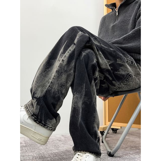 Fushet-Mid Rise Washed Straight Leg Jeans